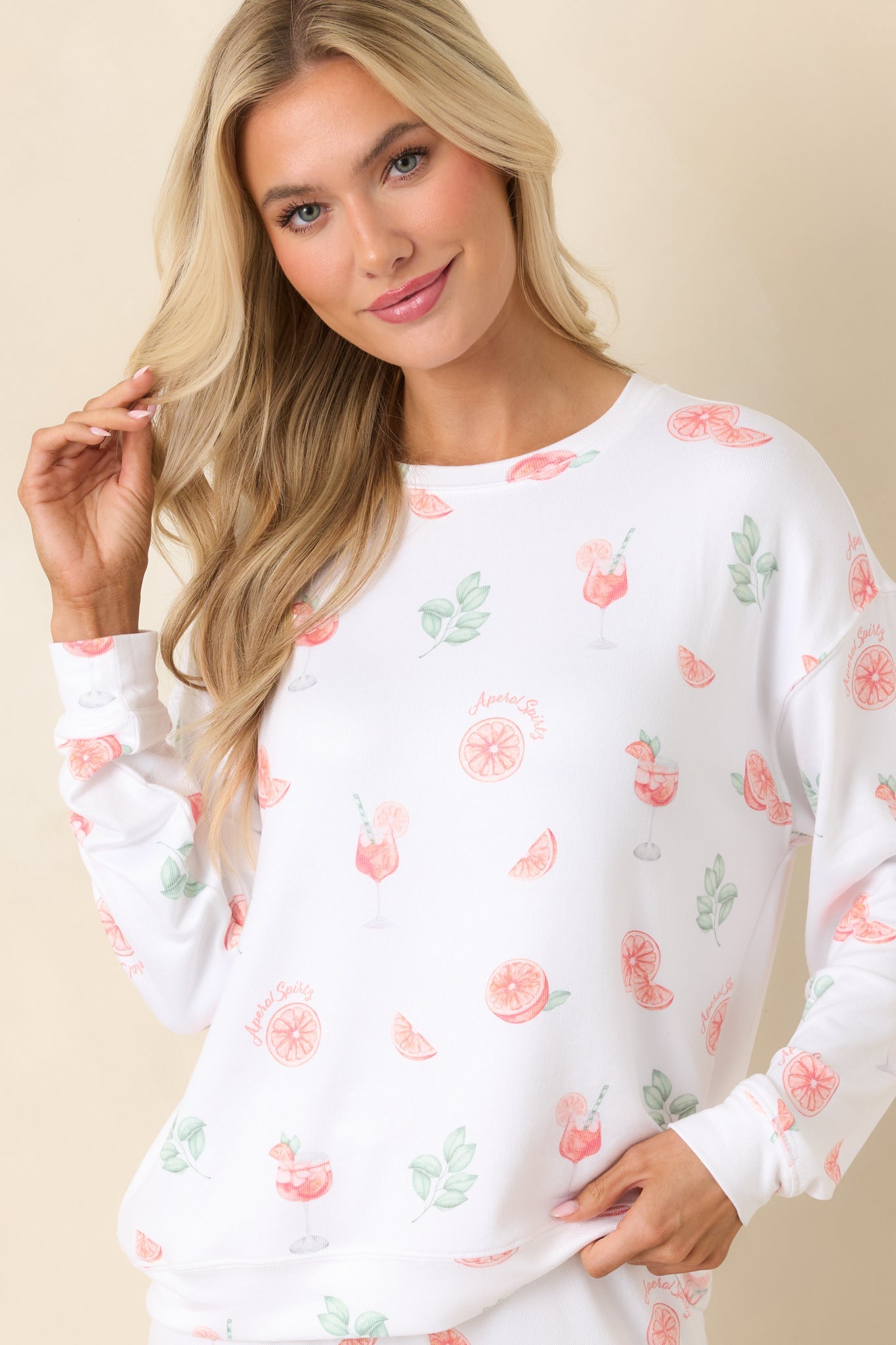 Z Supply White Spritz Long Sleeve Pajama Top