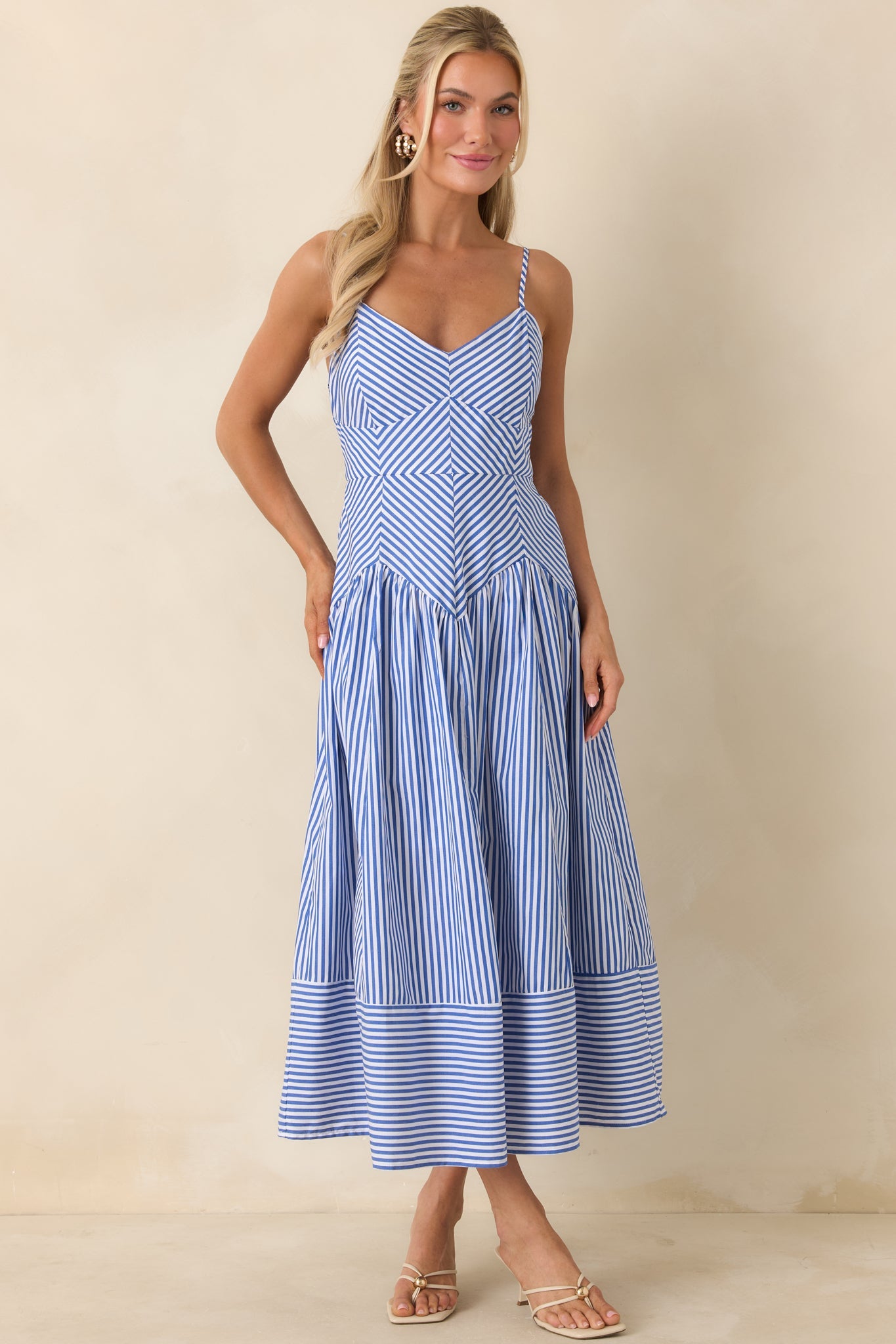 From All Angles Blue & White Stripe Cotton Midi Dress