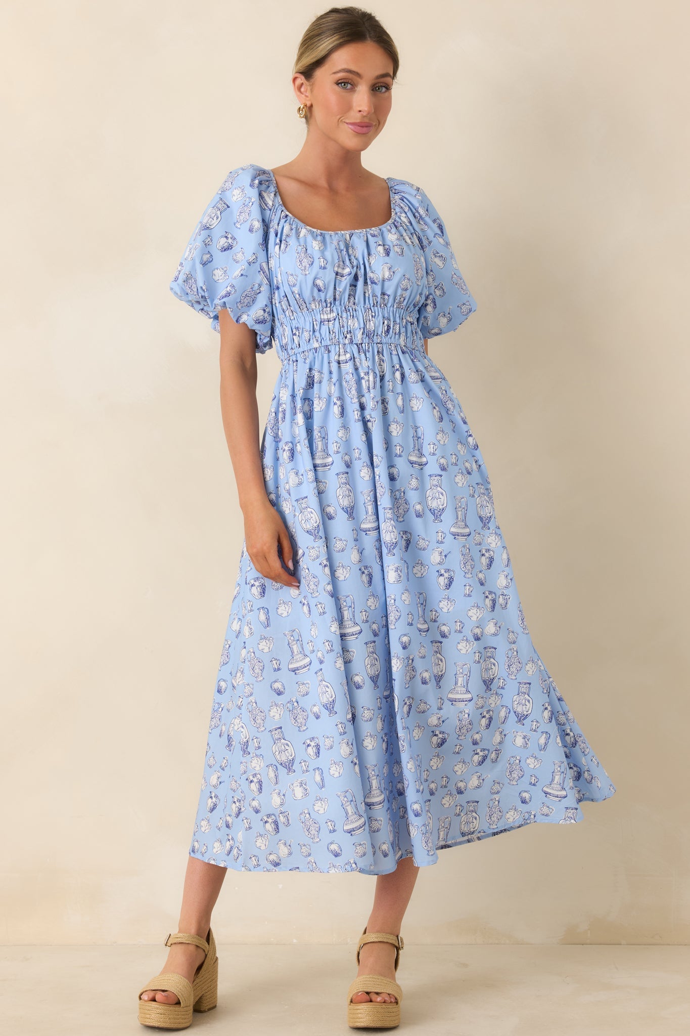Curated Charm Blue Toile Print Cotton Midi Dress