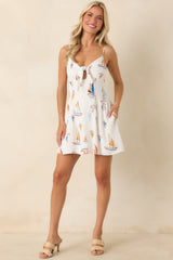 Anchored in Sunshine Ivory Multi Sailboat Print Mini Dress