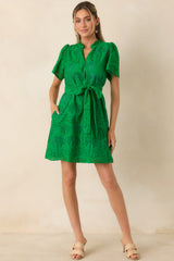 Isn't This Fun Green Cotton Eyelet Tie Waist Mini Dress