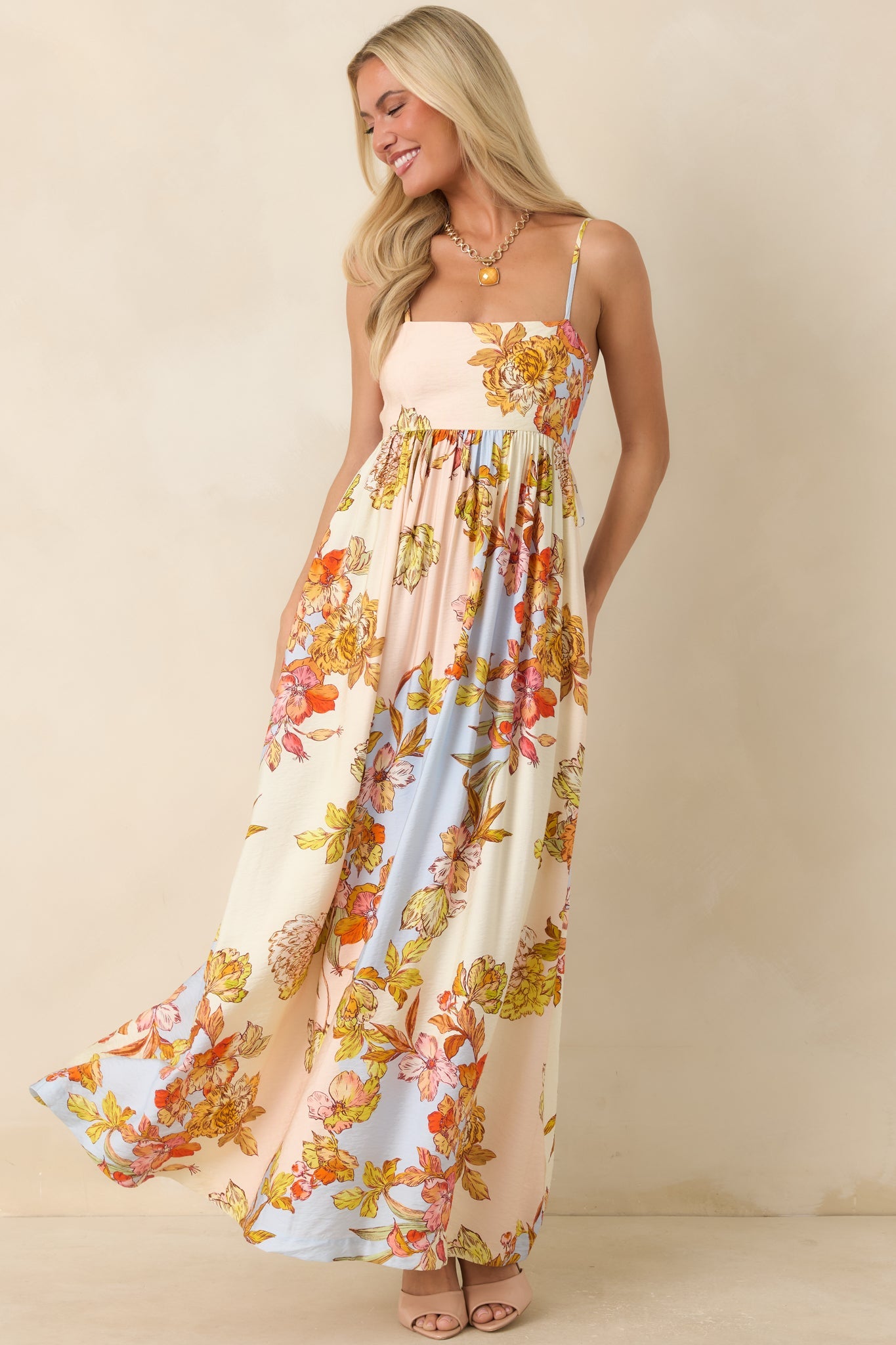 MINKPINK Fiore Multi Pastel Floral Tie Back Maxi Dress