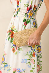 She's a Natural Beauty Natural Floral Woven Raffia Clutch