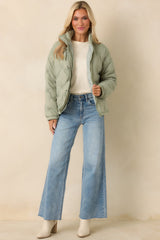 Wrapped Up In You Sage Green Quilted Puffer Jacket