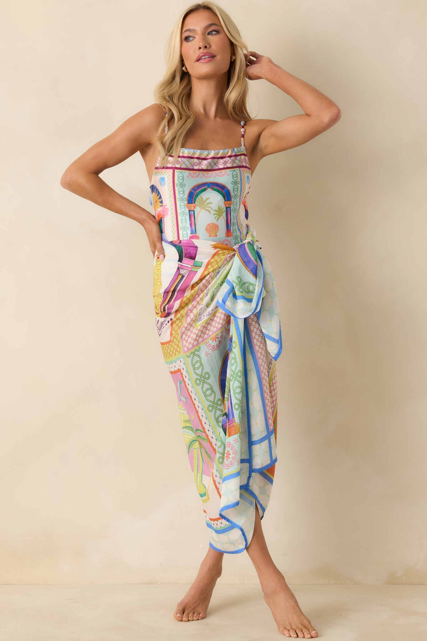 MINKPINK Elysia White Multi Tropical Tile Print Sarong