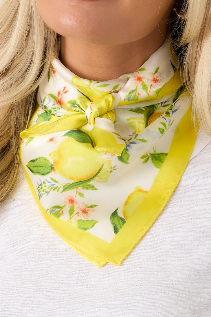 Villa Citrus Yellow Multi Lemon Print Scarf