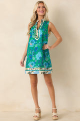 Blooming with Purpose Green & Blue Floral Cotton Mini Dress