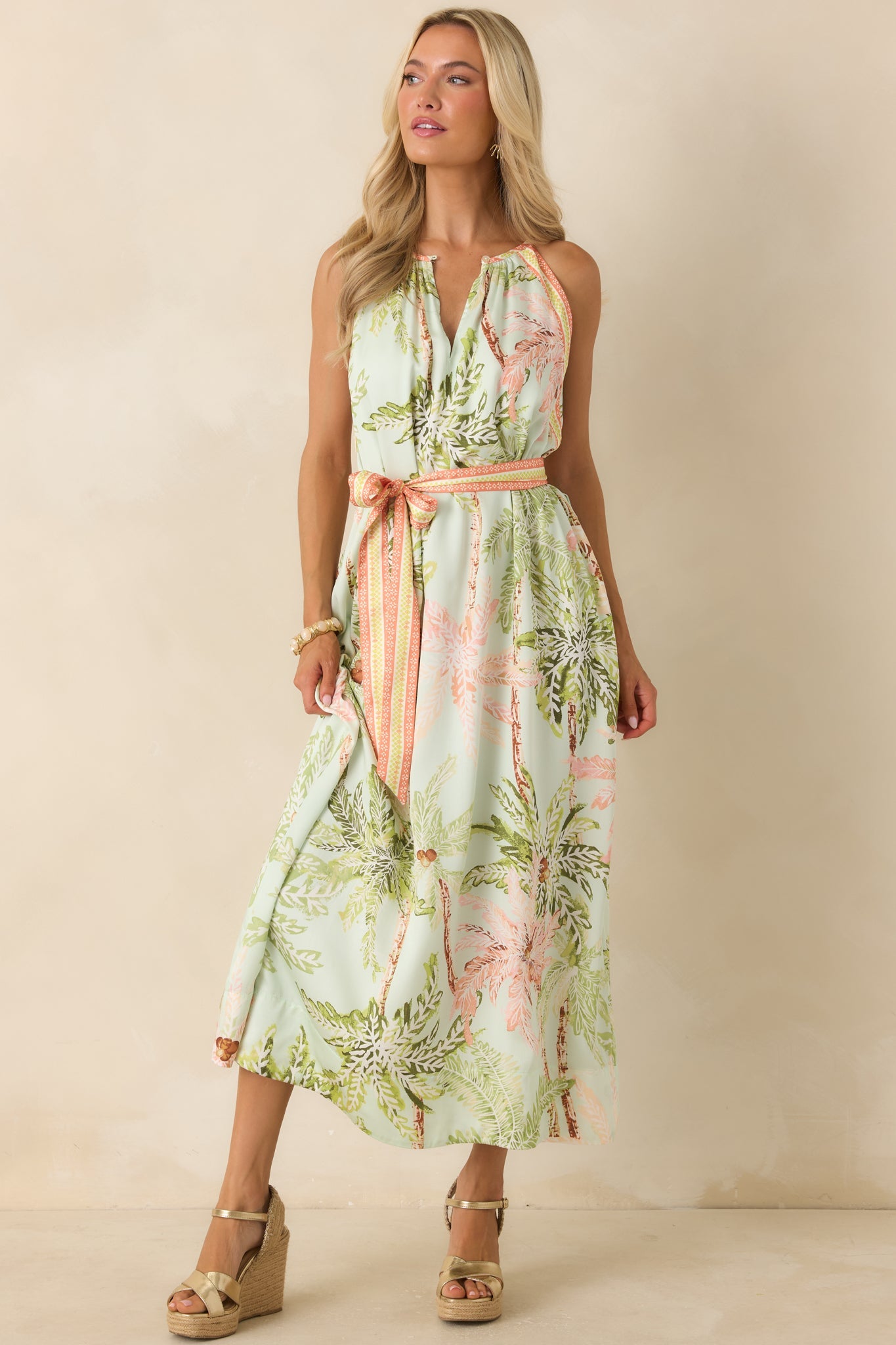 Cabana Morning Seafoam Green Palm Print Maxi Dress