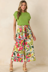 Talk Tropic To Me Red Multi Parrot Print Belted Crop Pants
