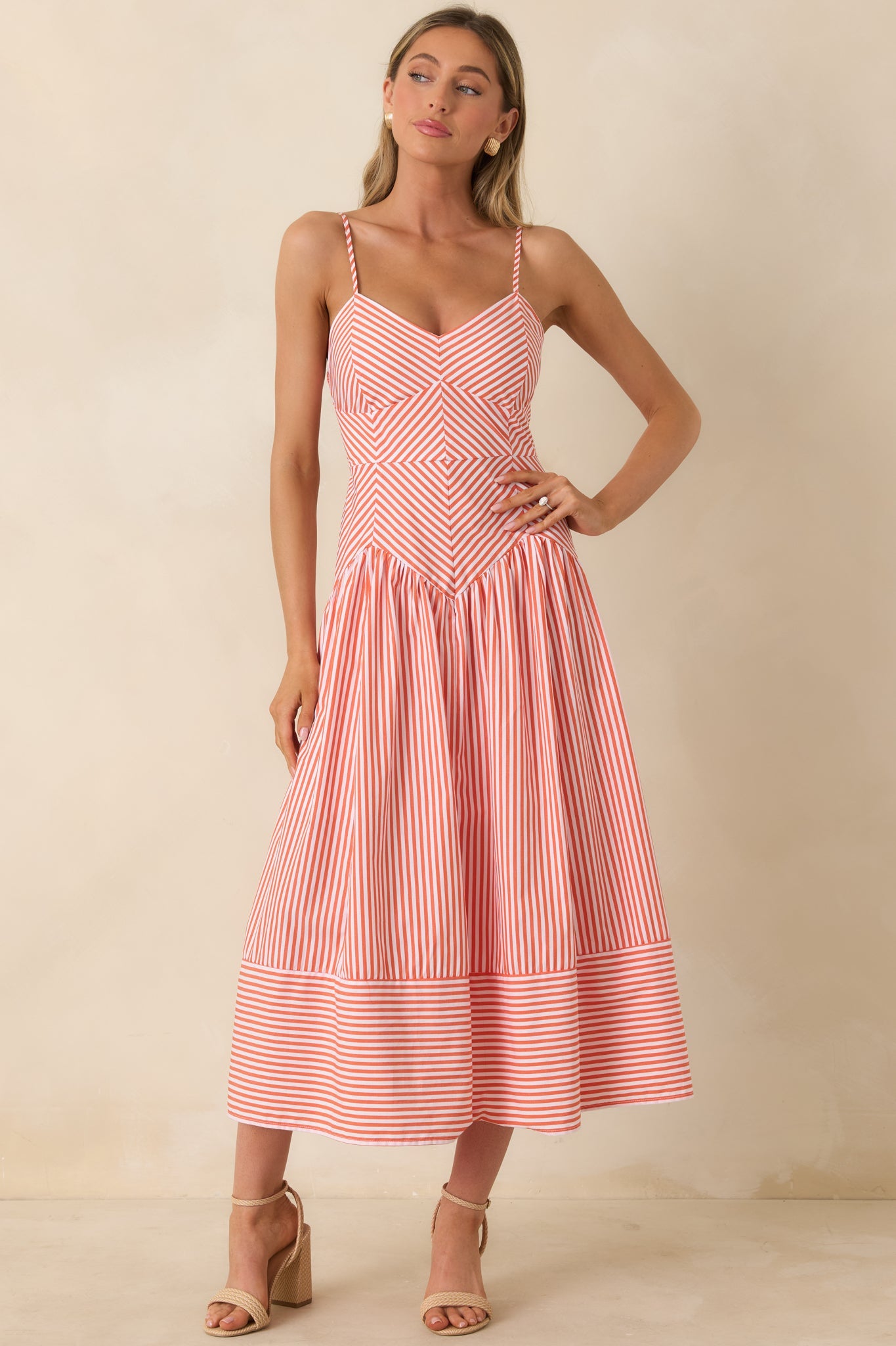 From All Angles Orange & White Stripe Cotton Midi Dress