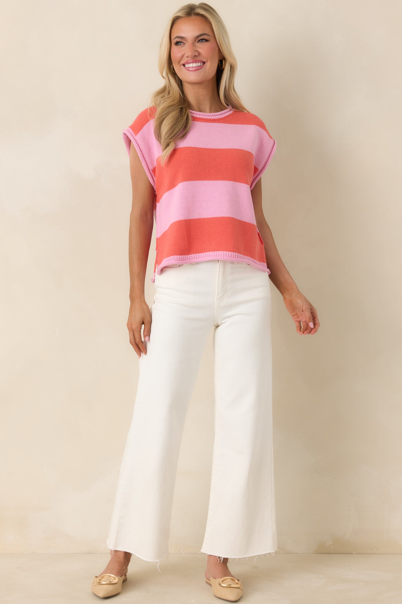 All In A Day Pink & Poppy Red Stripe Knit Top