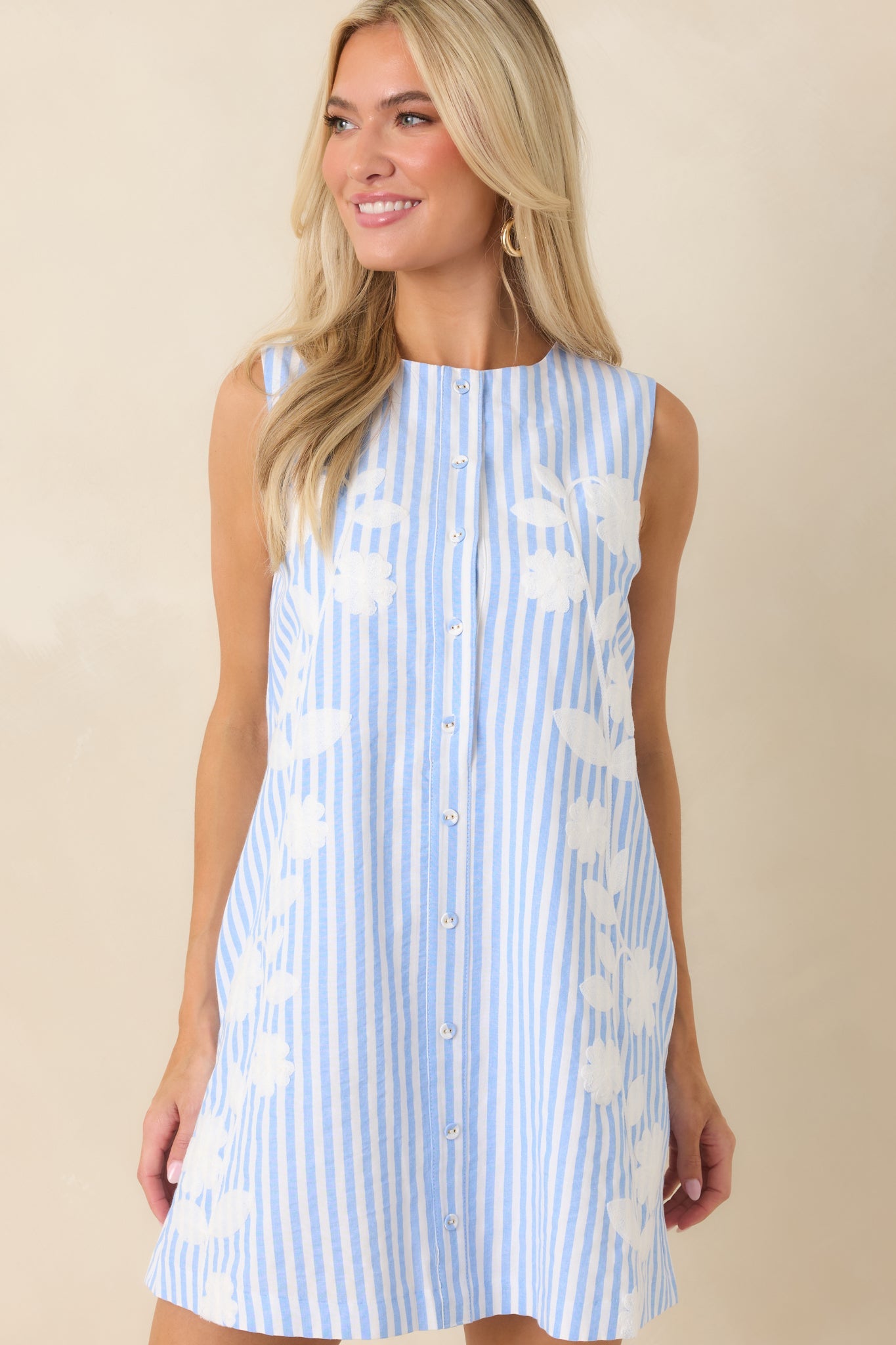 Cool, Calm, Collected Light Blue & White Stripe Mini Dress