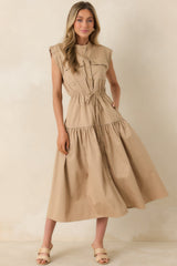 Ready For Anything Tan Button Front Utility Midi Dress