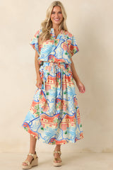 Where To Next? Coral Orange & Blue Multi Poolside Print Top