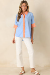 Catch the Vibe Light Blue & Orange Color Block Short Sleeve Shirt
