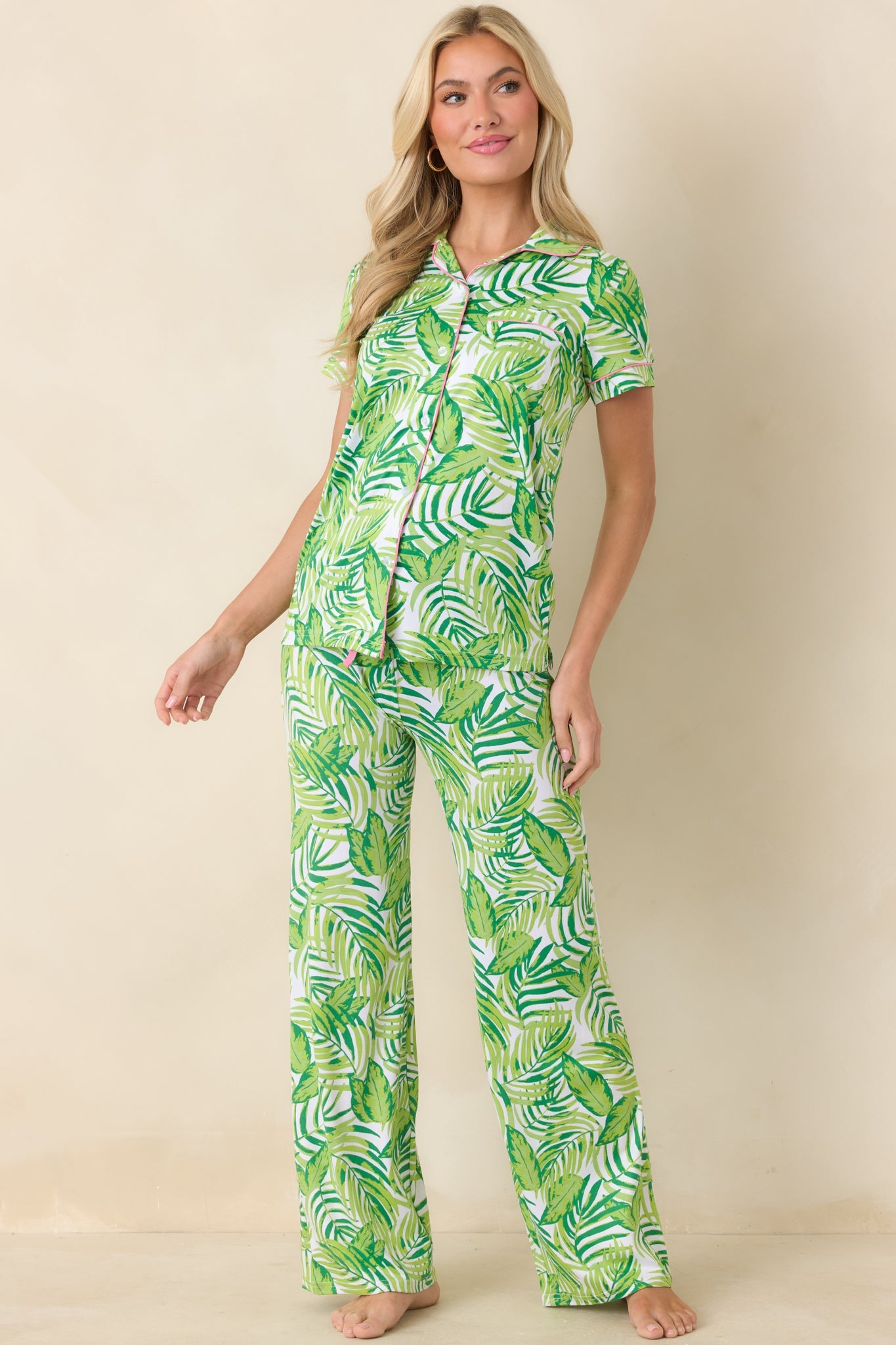 Leaf It to Me Green Leaf Print Short Sleeve Pajama Top