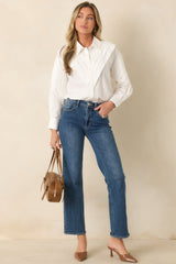 From Every Angle White Cotton Pleated Shoulder Button-Up Blouse