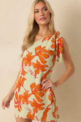 MINKPINK Estelle Green & Orange Floral Print Asymmetric Mini Dress