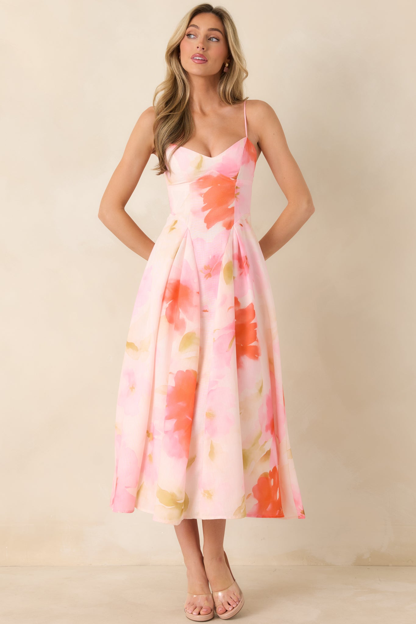 Loving Embrace Blush Pink Multi Floral Midi Dress