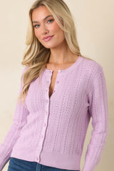 Hello Sunshine Lilac Pointelle Knit Cardigan