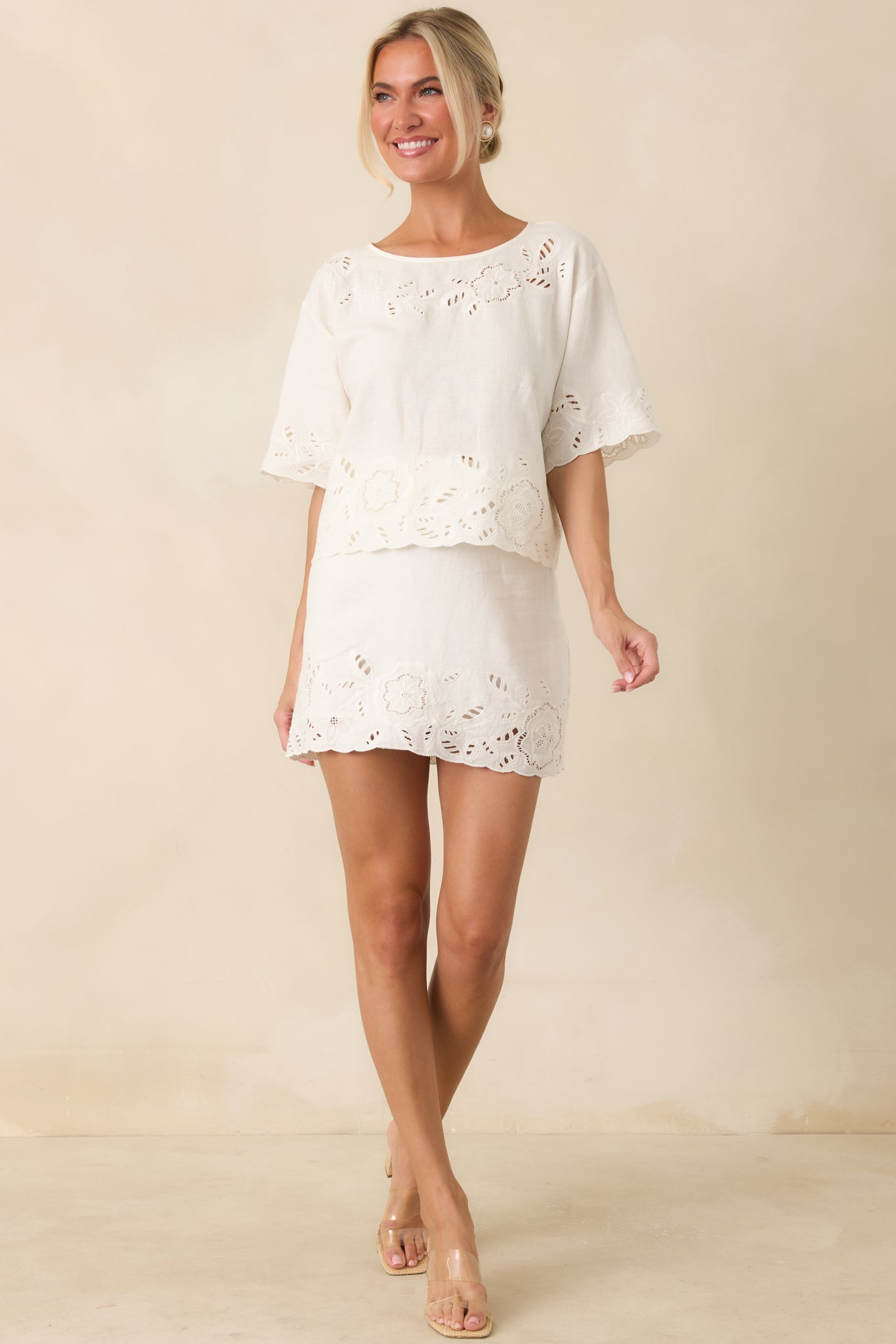 Z Supply Daya White Floral Cutwork Embroidered Mini Skirt
