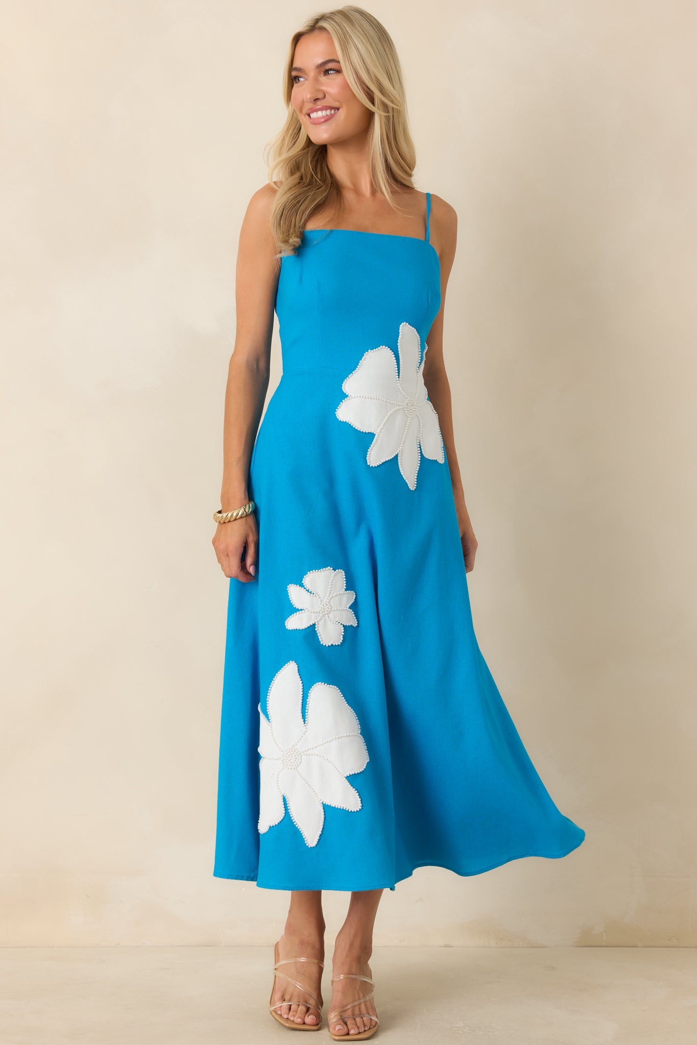 Island Blossom Blue Floral Midi Dress