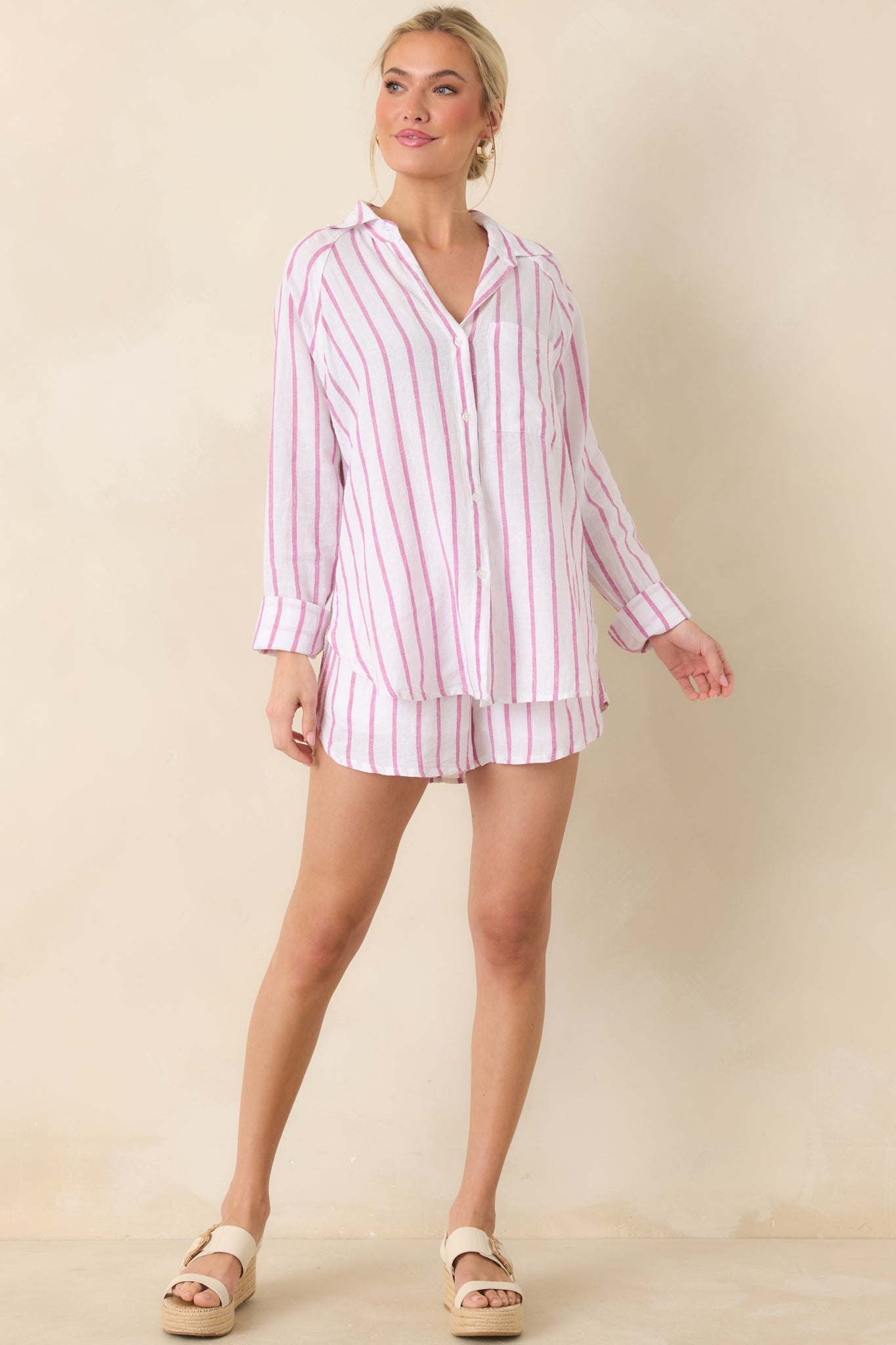 Z Supply Spanish Rose Perfect Linen Stripe Top