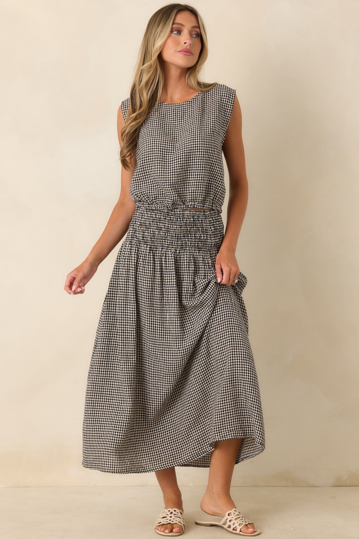 Z Supply Brooke Black Gingham Linen Blend Maxi Skirt
