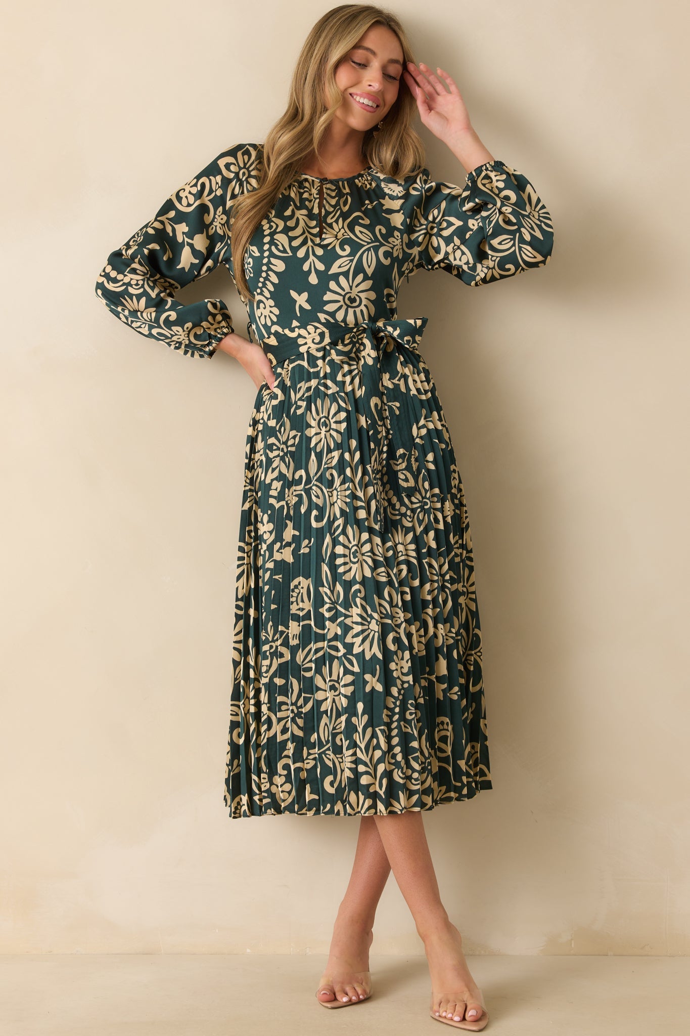 Nothing Has Changed Dark Teal Floral Print Pleated Maxi Dress