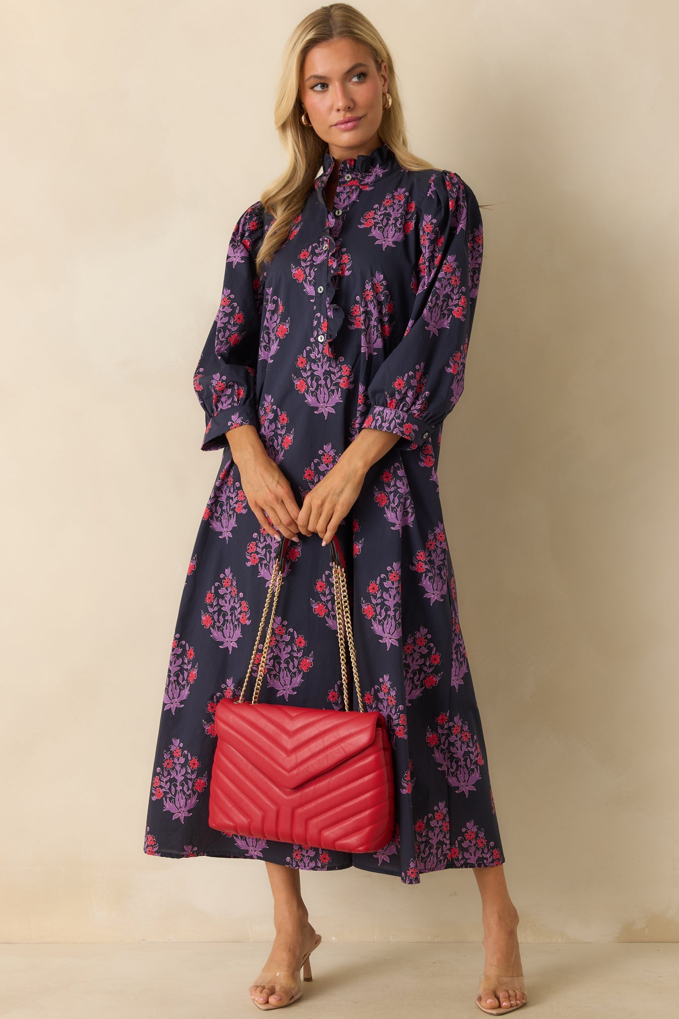 You'll See Soon Enough Navy Multi Floral Cotton Maxi Dress