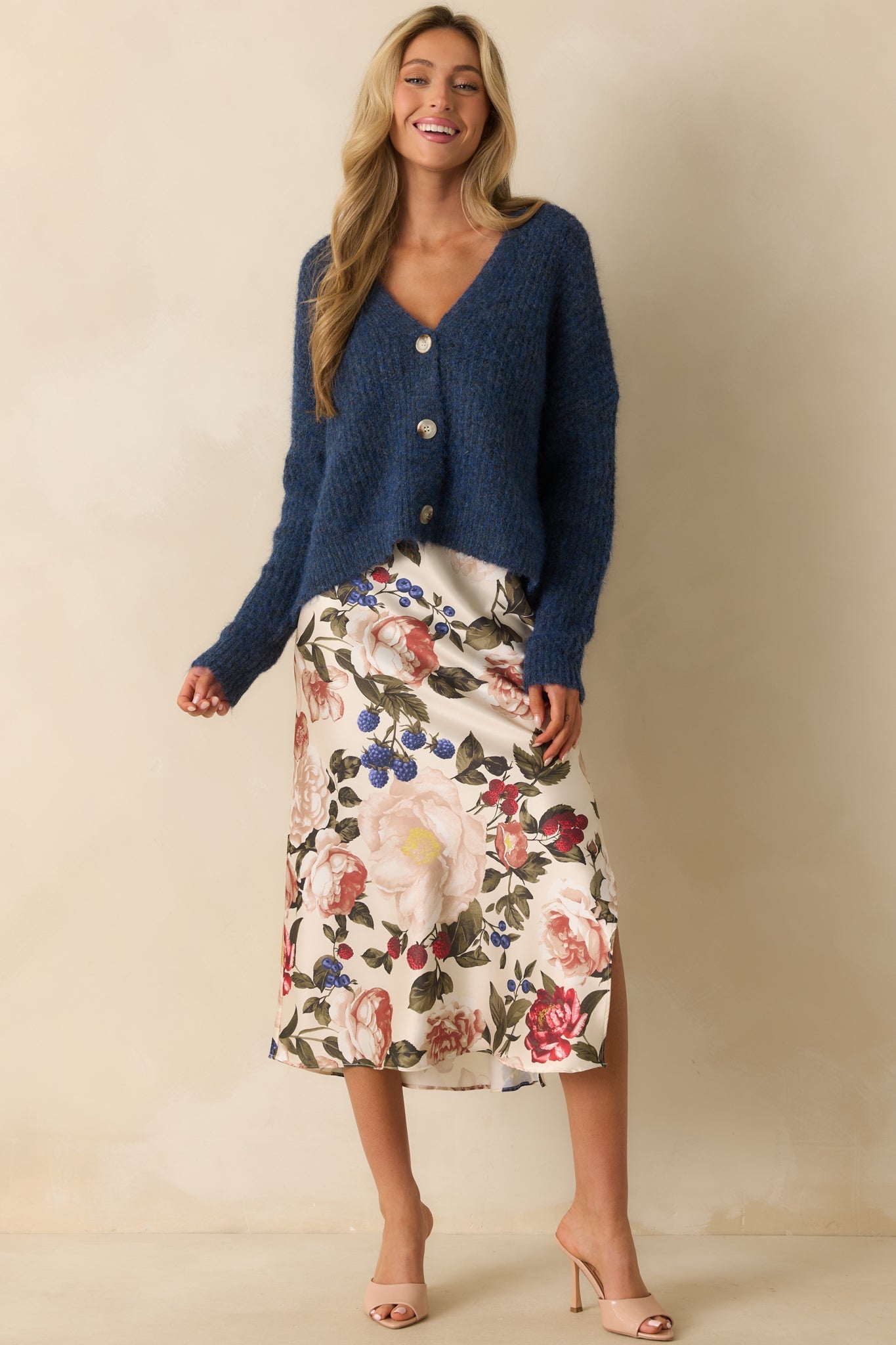 Always The Answer Navy Ribbed Knit Button Up Cardigan