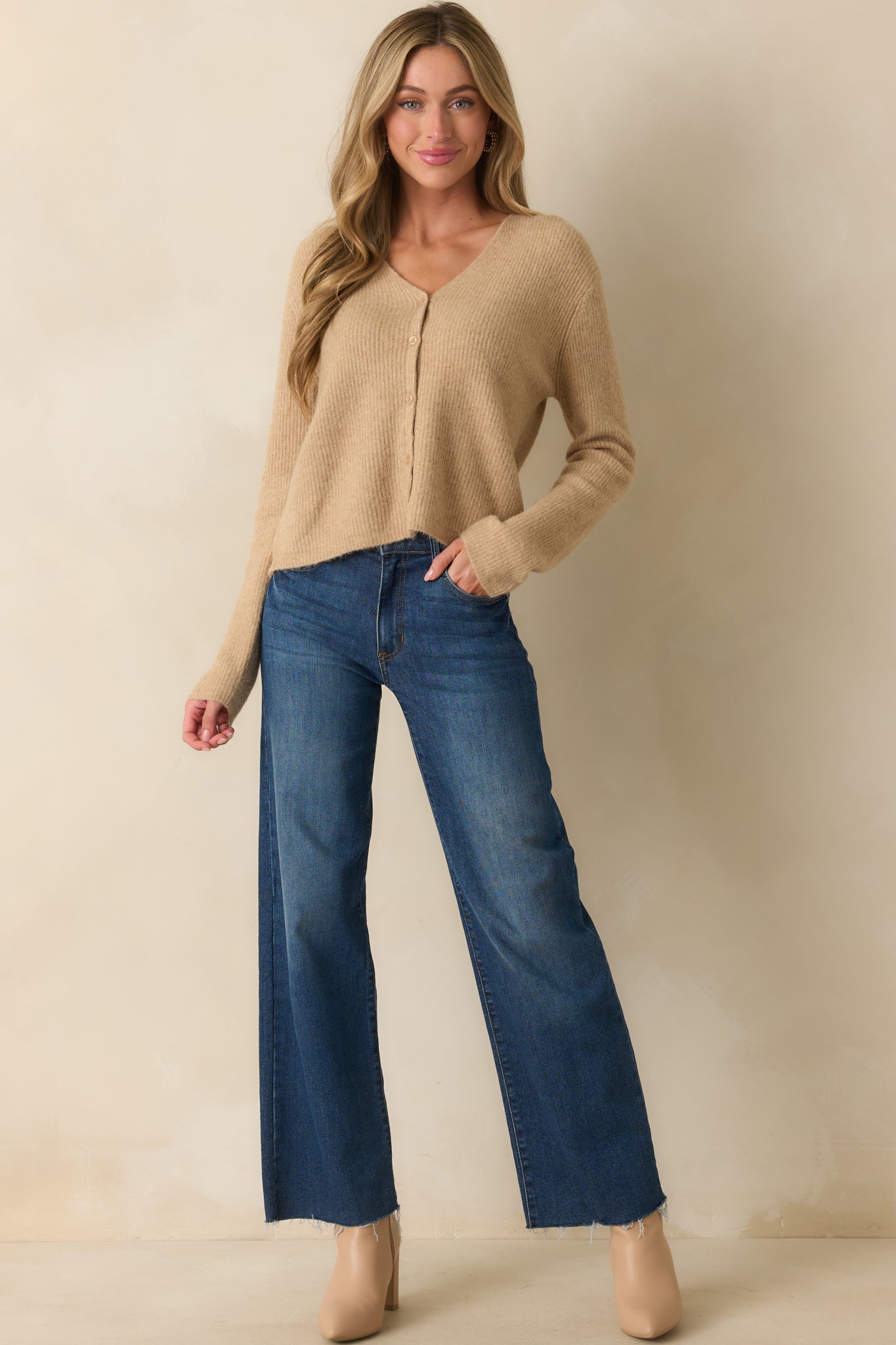 Z Supply Tan Knit Emile V-Neck Cardigan