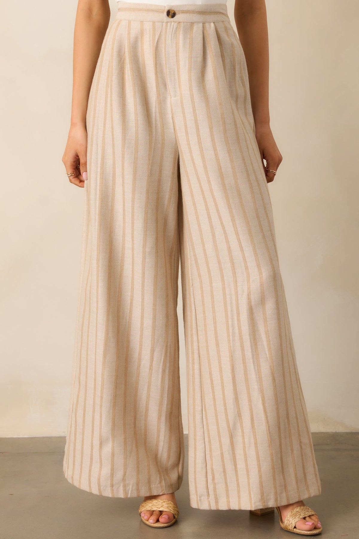 Something Simple Beige Stripe Wide Leg Pants