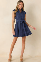 In A Pleated Argument Navy Belted Mini Shirt Dress