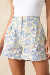 Just Stopping By Light Blue Floral Cotton High Waisted Shorts