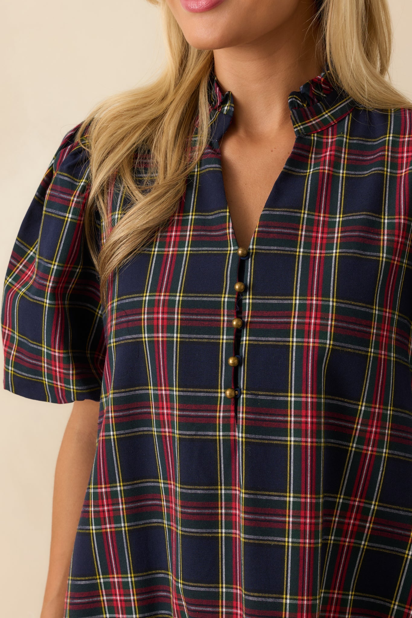 Wrapped in Cheer Navy Plaid Mini Dress