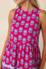 Love Finds a Way Magenta & Blue Printed Cotton Midi Dress