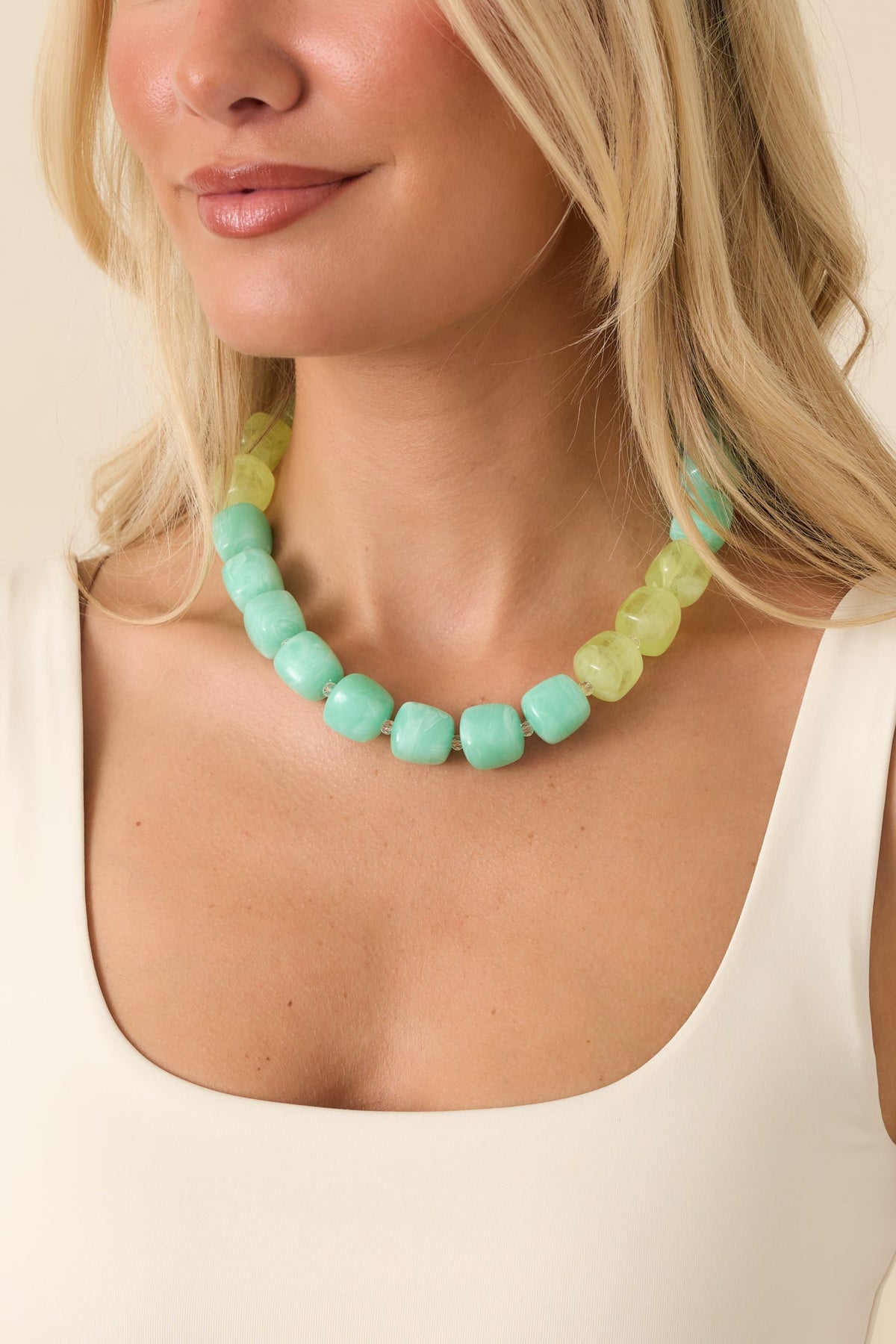 Cheers to That Aqua & Light Green Beaded Necklace