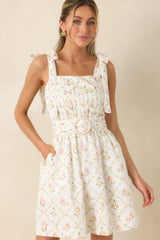 Just Like Spring White Multi Cotton Floral Pleated Mini Dress