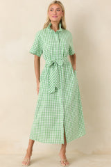 Check Me Out Green Gingham Ruffle Collar Belted Maxi Dress