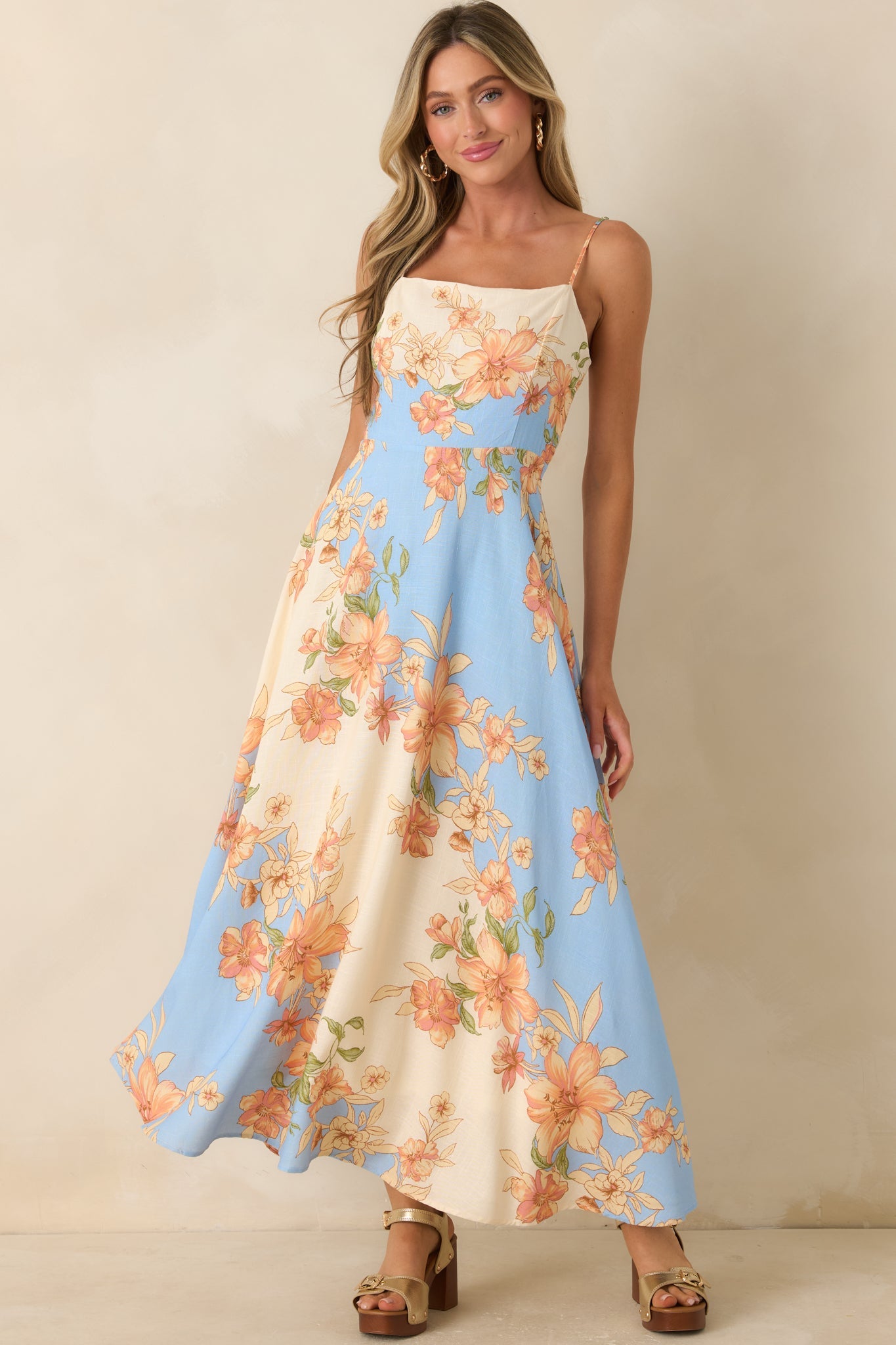 What a Lovely Thought Light Blue & Ivory Floral Maxi Dress