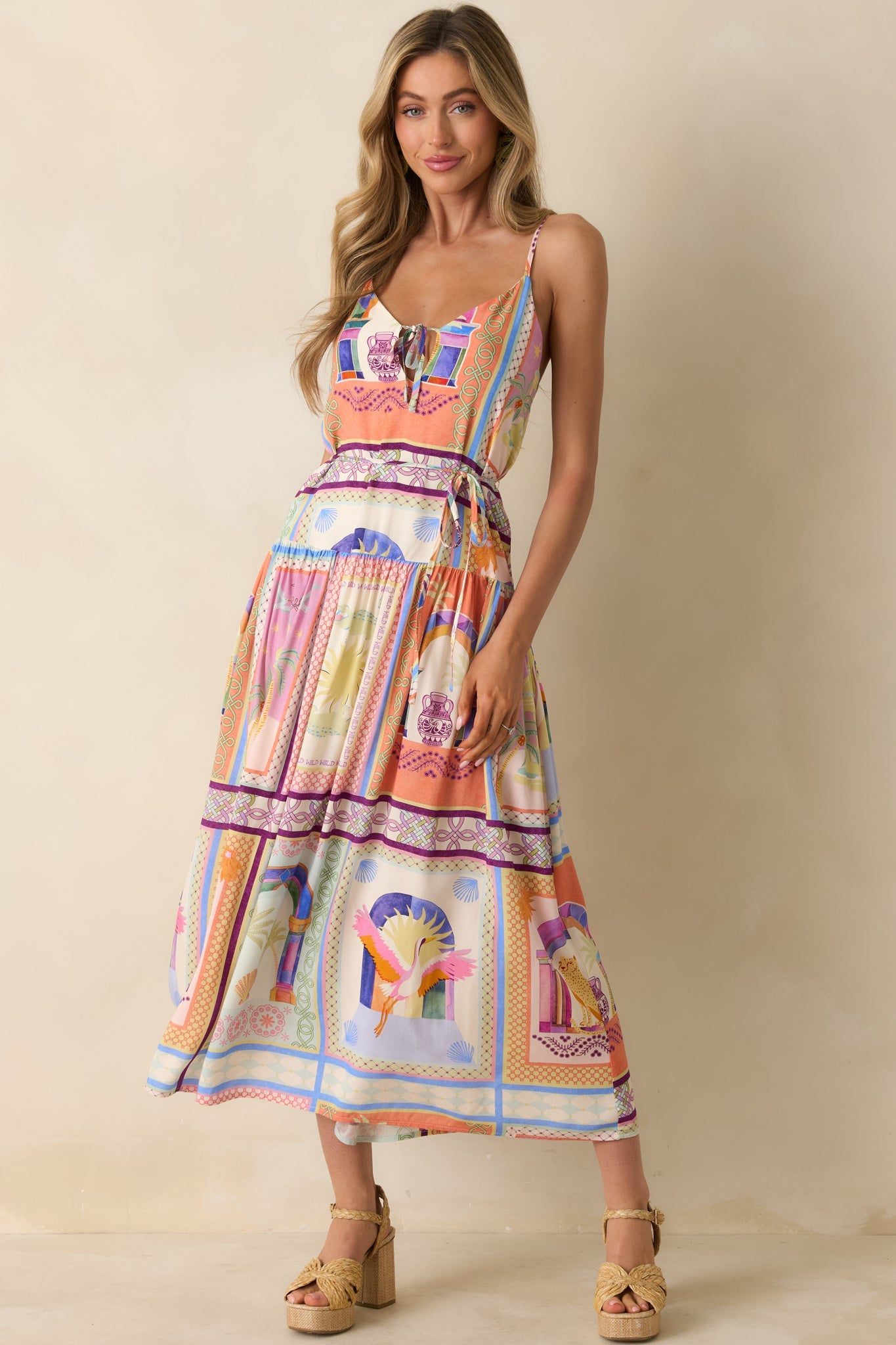 MINKPINK Elysia White Multi Tropical Tile Print Maxi Dress
