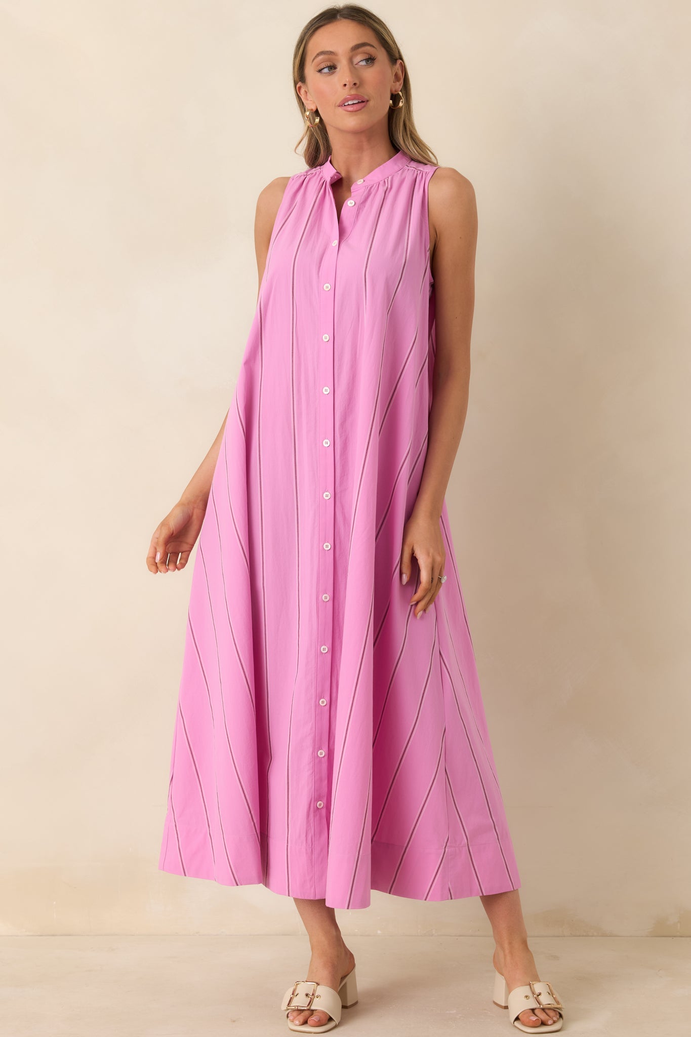 FRNCH Teahupoo Pink Stripe Cotton Maxi Dress