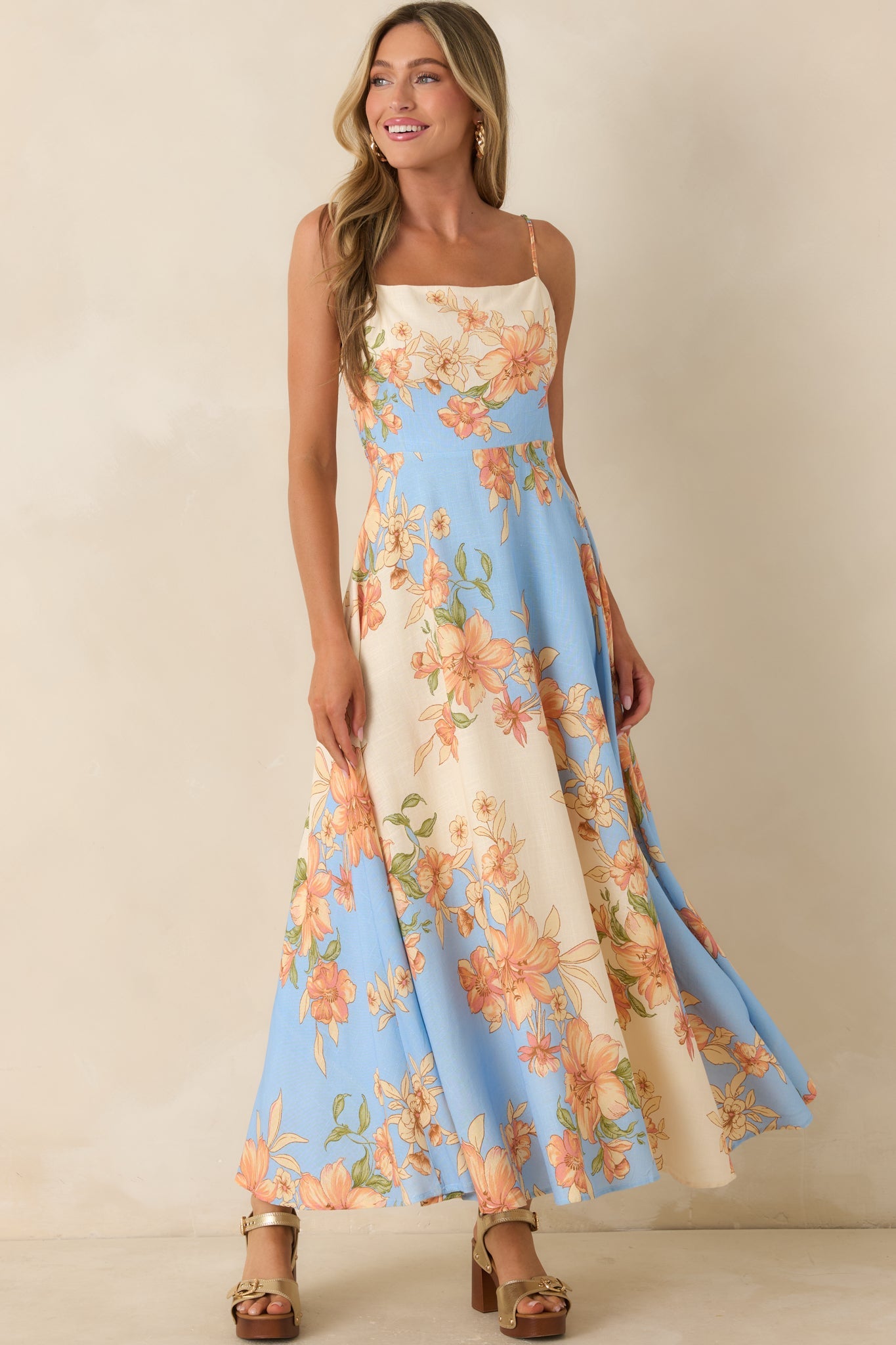 What a Lovely Thought Light Blue & Ivory Floral Maxi Dress