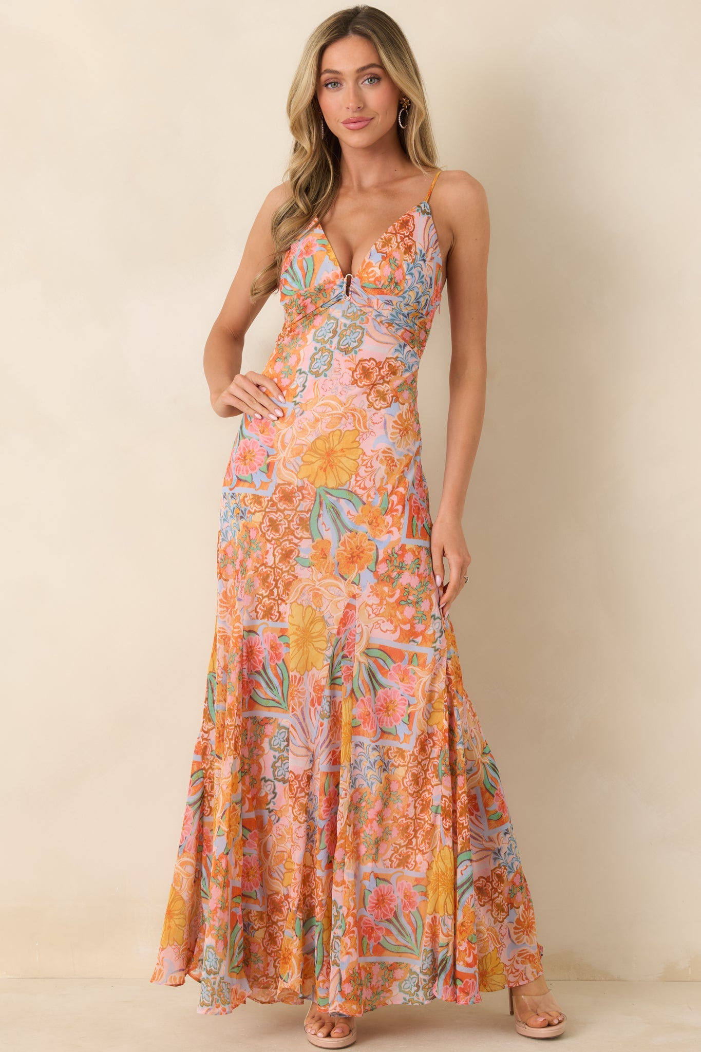Sunshine of My Love Pink Multi Floral Print Chiffon Maxi Dress