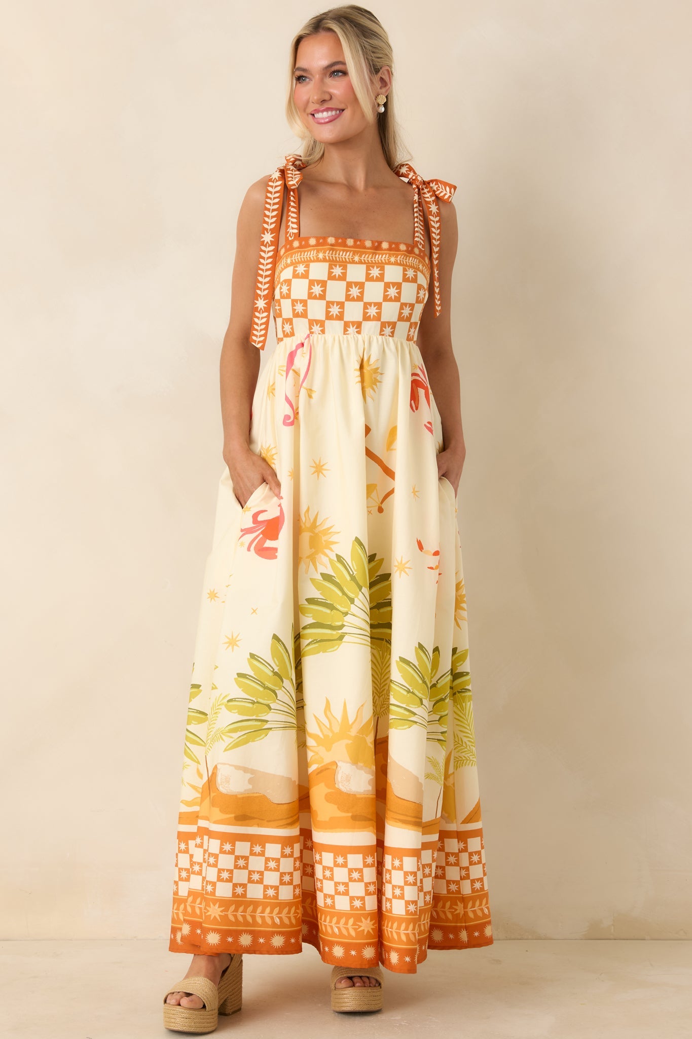 Born for the Beach Ivory Multi Tropical Zodiac Print Cotton Maxi Dress