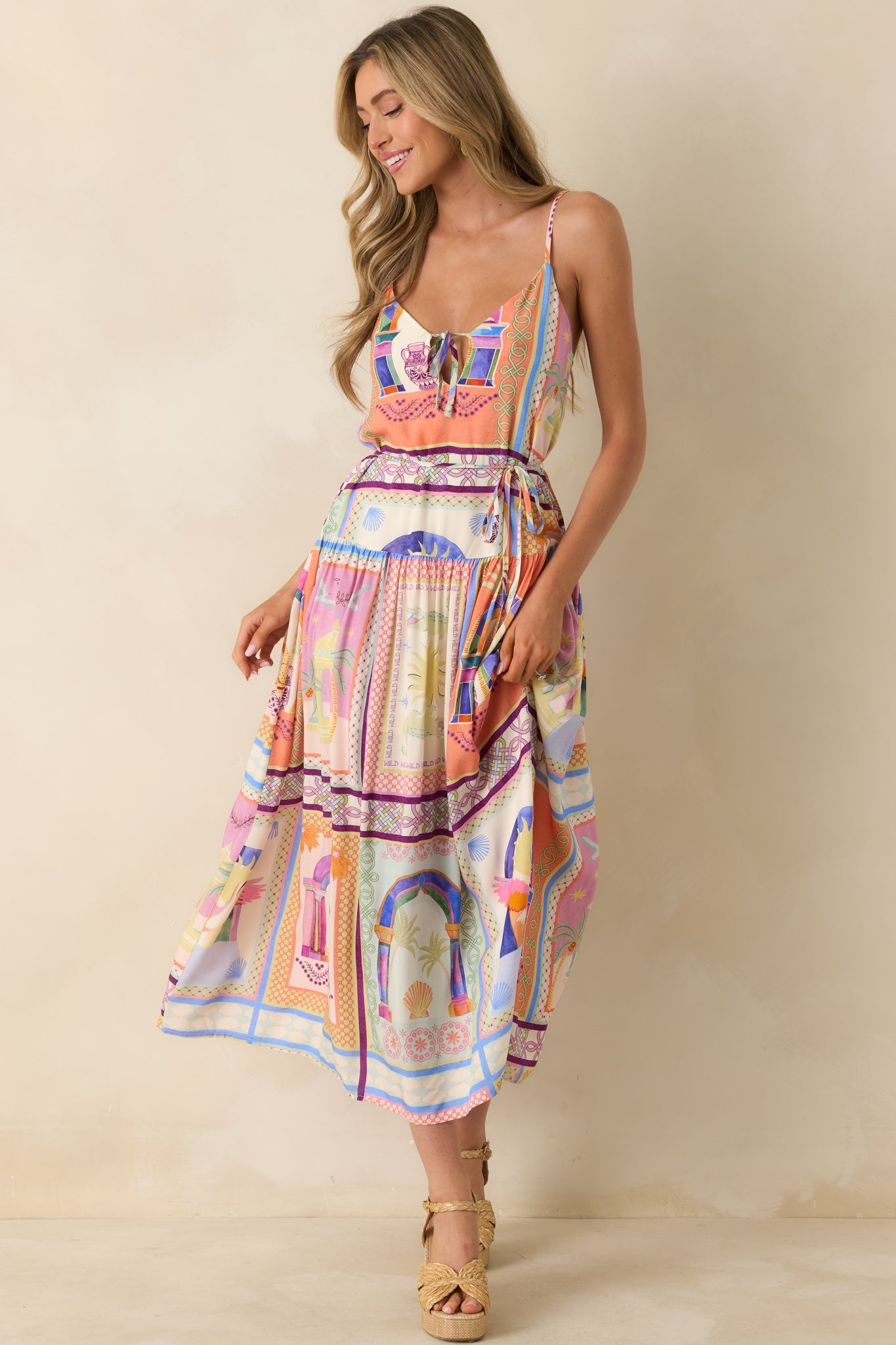 MINKPINK Elysia White Multi Tropical Tile Print Maxi Dress