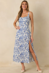 Tea Garden Dream Blue Floral Sleeveless Maxi Dress