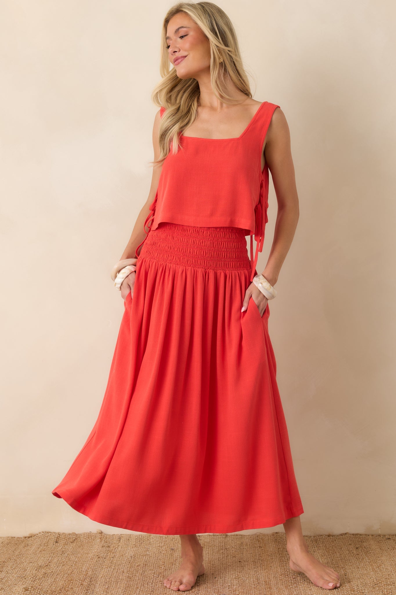 Paradisa Siesta Key Sangria Red Linen Blend Maxi Skirt