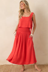 Paradisa Siesta Key Sangria Red Linen Blend Maxi Skirt